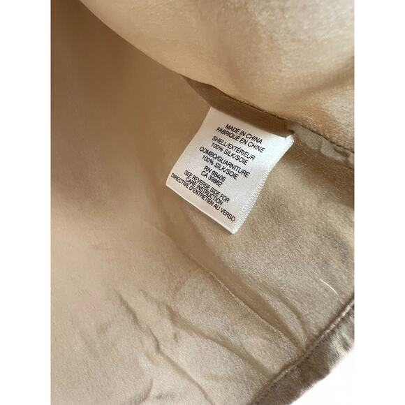 THEORY | M | Top Blouse Shirt Pure 100% Silk Tan Black Button Up Down Women - Picture 5 of 6